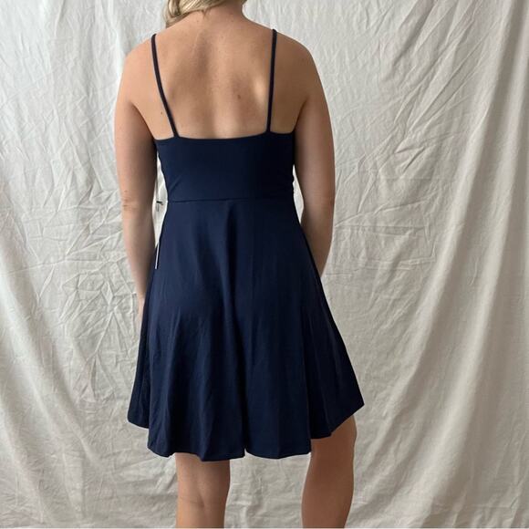 NWT Revolve X Susana Monaco Dark Blue Pleated Cowl Neck Flare Tank Dress - Small - Picture 3 of 7
